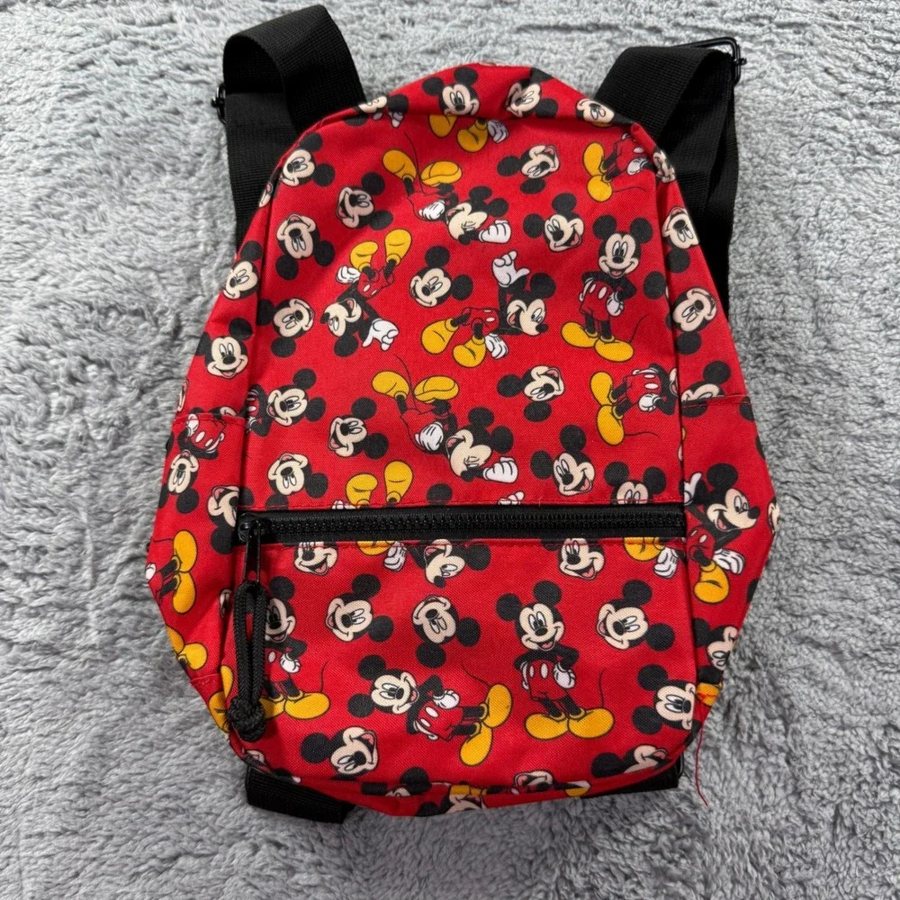 Disney Mickey Mouse Mini Backpack Red All Over Print Canvas School Travel Bag